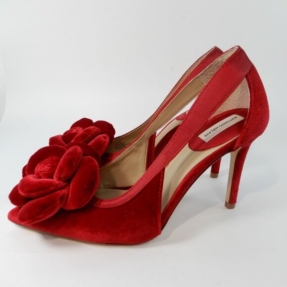ANTONIO MELANI Ester Velvet Red Flower Heel Pumps Size 6.5 Pointed Toe NEW - Picture 4 of 16